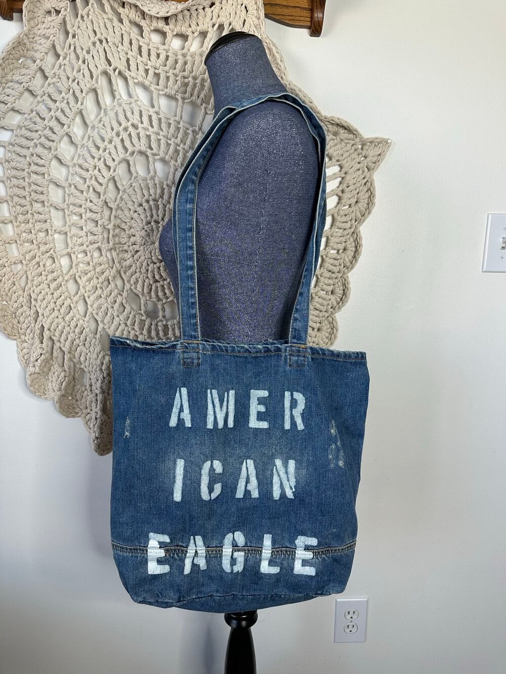 American Eagle Distressed Denim Tote Bag